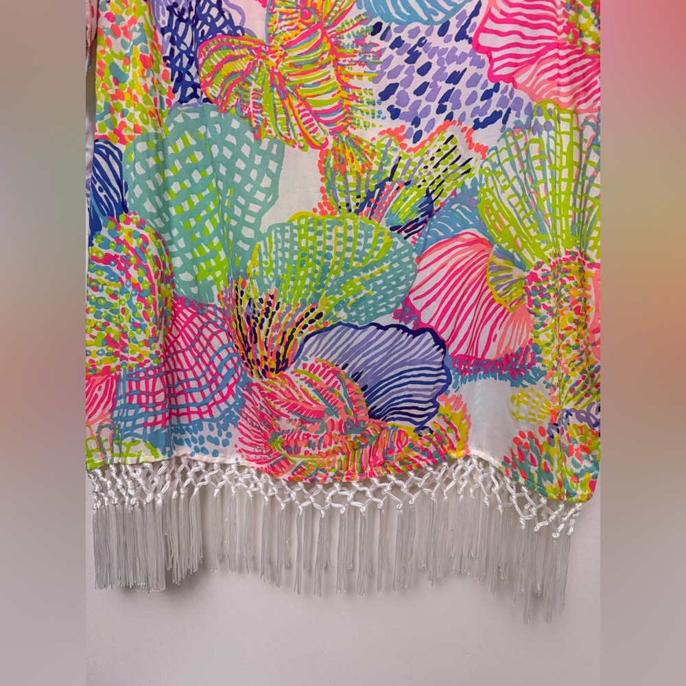 Lilly Pulitzer Pink and Blue‎ Swim Coverup with Fringe M/L - Picture 4 of 7